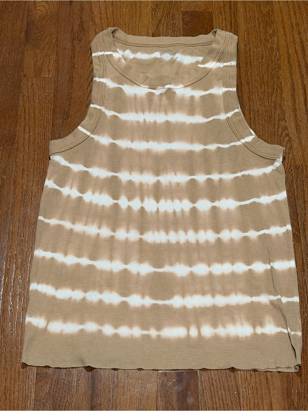 aerie Tan & White Tie-Dye Ribbed Tank